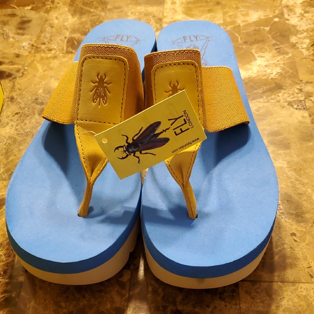 Fly London Vibrant Blue and Mustard Sandals. New with tags.